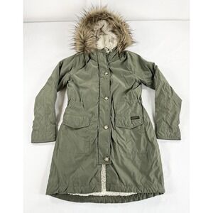 Abercrombie‎ & Fitch Sherpa Lined Long Military Parka Coat Fur Hood Women's S
